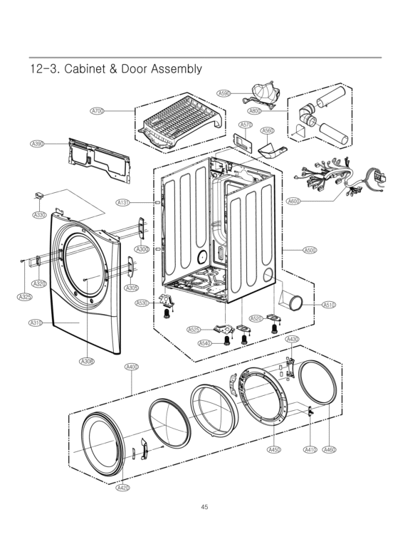 Cabinet & Door Assembly Diagram and Parts List for DLEX7177WM ABWEEUS LG Dryer