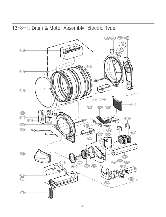 Drum & Motor Assembly Diagram and Parts List for DLEX7177WM ABWEEUS LG Dryer