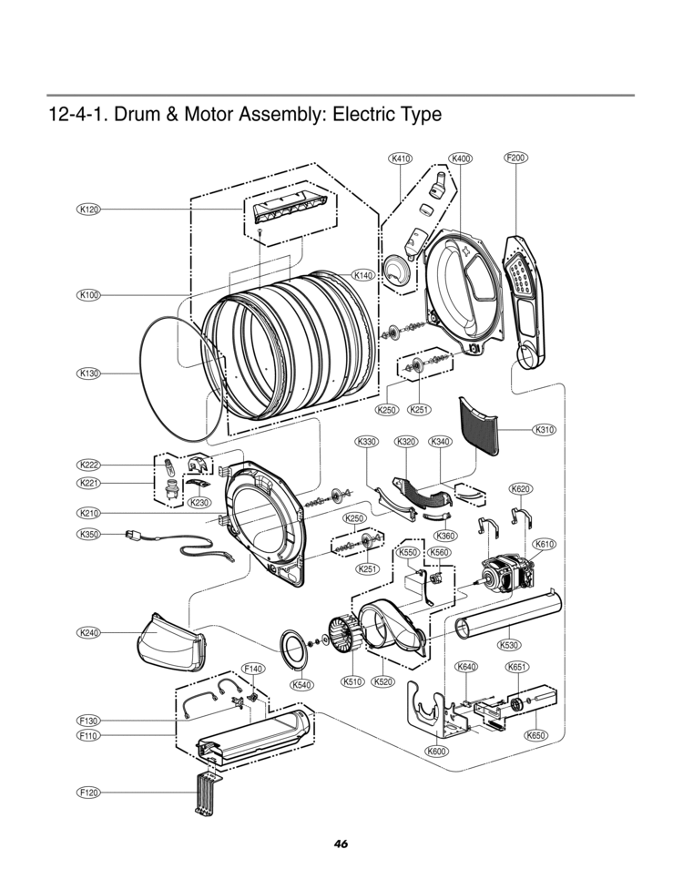 Drum & Motor Assembly Diagram and Parts List for DLEX8377NM  LG Dryer