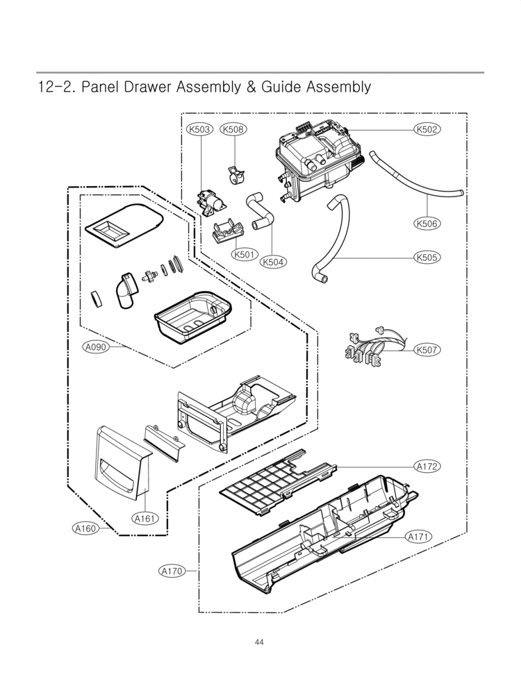 Panel Drawer Assembly & Guide Assembly Diagram and Parts List for DLGX8388NM  LG Dryer