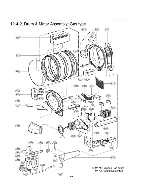 Drum & Motor Assembly Diagram and Parts List for DLGX7188RM ACREEUS LG Dryer