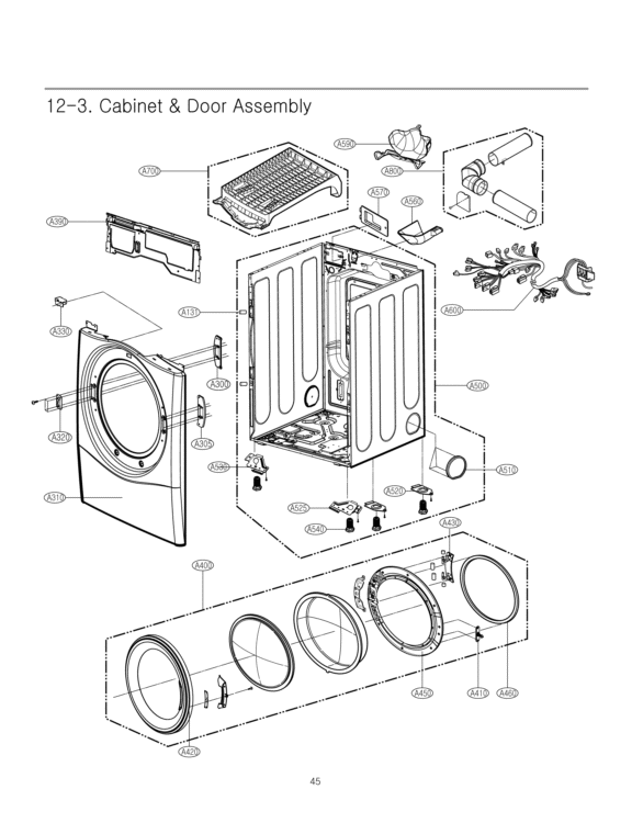 Cabinet & Door Assembly Diagram and Parts List for DLEX7177RM ACREEUS LG Dryer