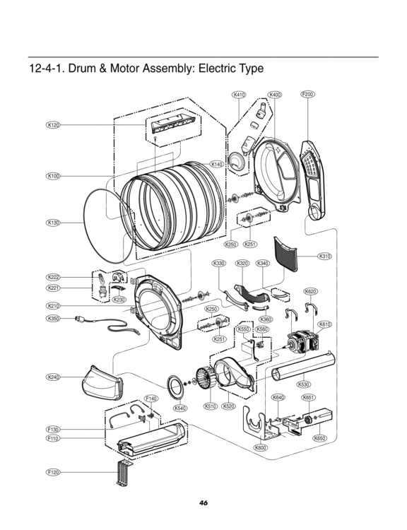Drum & Motor Assembly Diagram and Parts List for DLEX7177RM ACREEUS LG Dryer