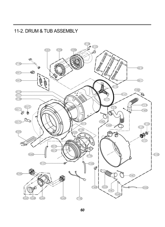 DRUM & TUB ASSEMBLY Diagram and Parts List for WM2487HRMA ACREEUS LG Washer