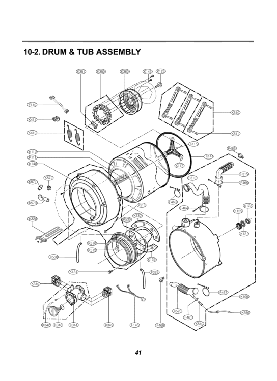 DRUM & TUB ASSEMBLY Diagram and Parts List for WM2688HNMA ANBEEUS LG Washer