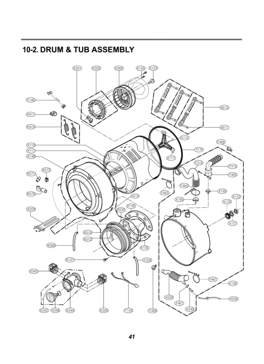 DRUM & TUB ASSEMBLY Diagram and Parts List for WM2688HWMA ABWEEUS LG Washer