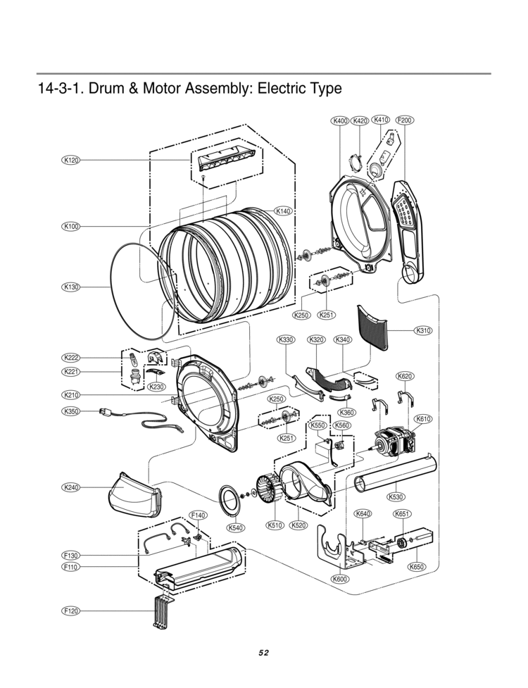 Drum & Motor Assembly Diagram and Parts List for DLEX0001TM  LG Dryer