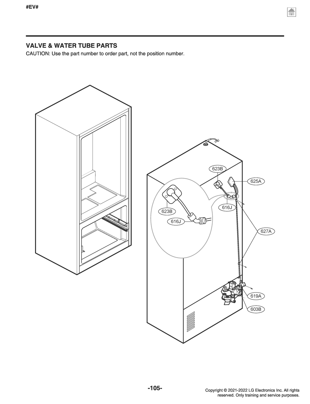 Valve And Water Tube Parts Diagram and Parts List for GR-L28ANKXM ASBCNAA LG Refrigerator