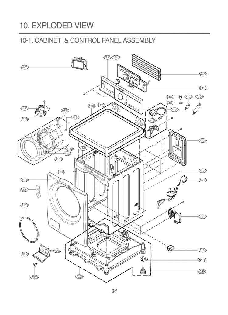 CABINET & CONTROL PANEL ASSEMBLY  EXPLODED VIEW Diagram and Parts List for WM1814CW  LG Washer