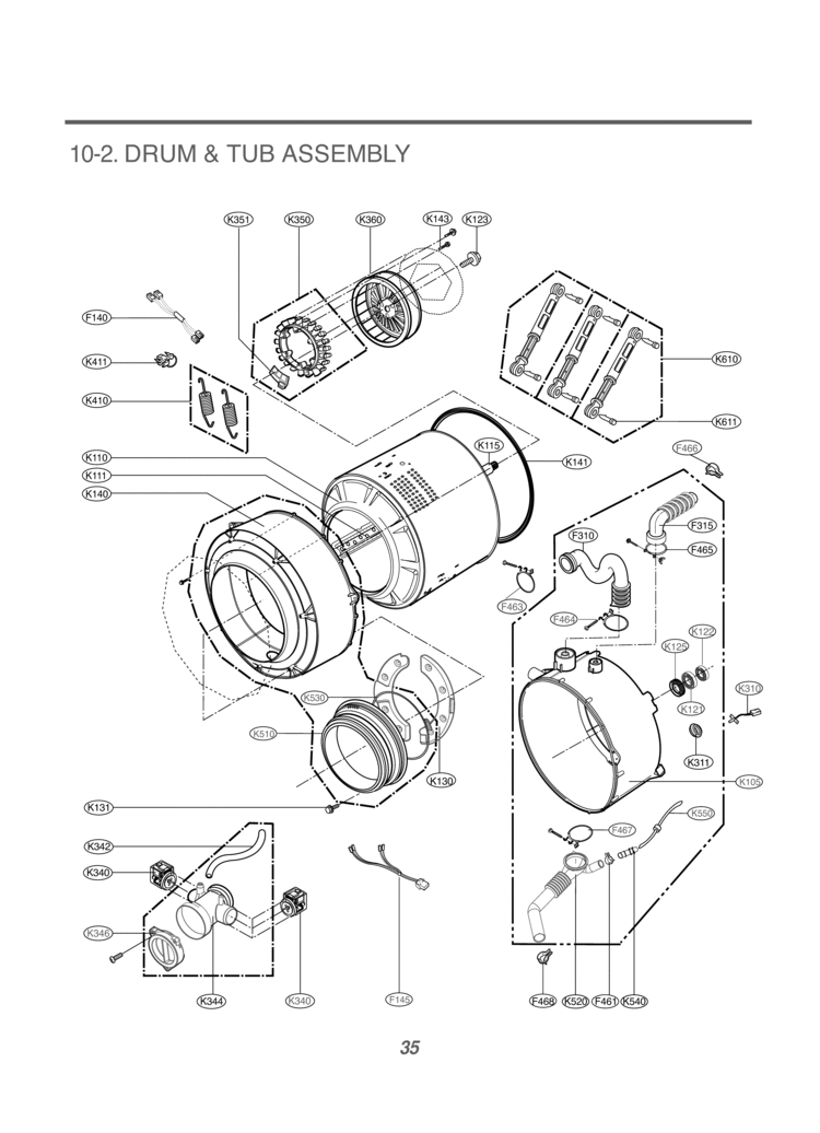 DRUM & TUB ASSEMBLY Diagram and Parts List for WM1814CW  LG Washer