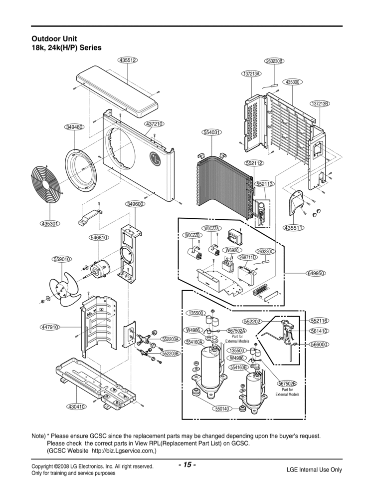Air Conditioner Exploded View 1 Diagram and Parts List for LSU242HE ASUH2435DM0 LG Air Conditioner