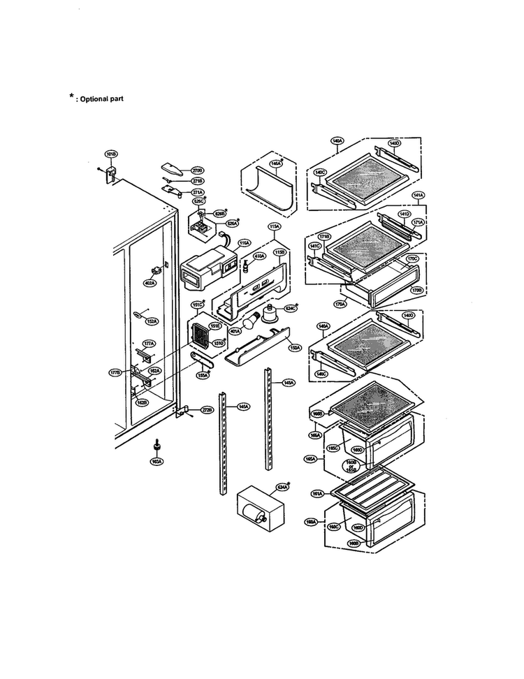 Refrigerator Compartment Diagram and Parts List for LRSPC2331NI  LG Refrigerator