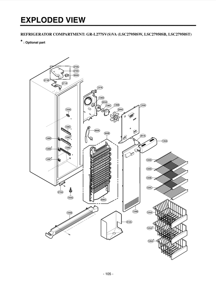 REFRIGERATOR COMPARTMENT      EXPLODED VIEW Diagram and Parts List for LSC27950SW  LG Refrigerator