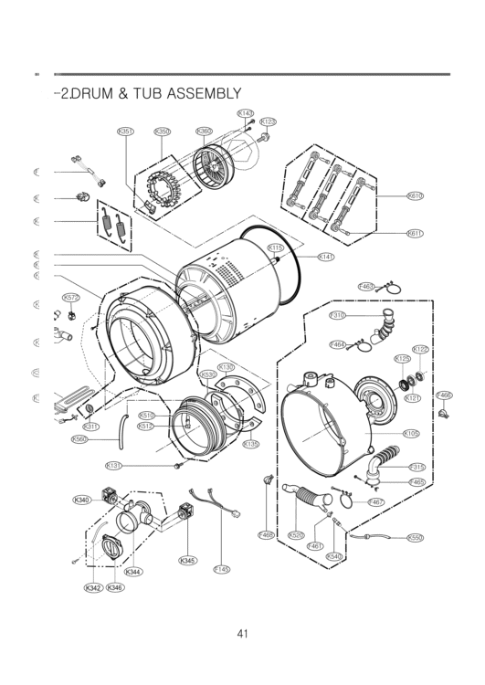 DRUM & TUB ASSEMBLY Diagram and Parts List for WM2032HW ABWEEUS LG Washer