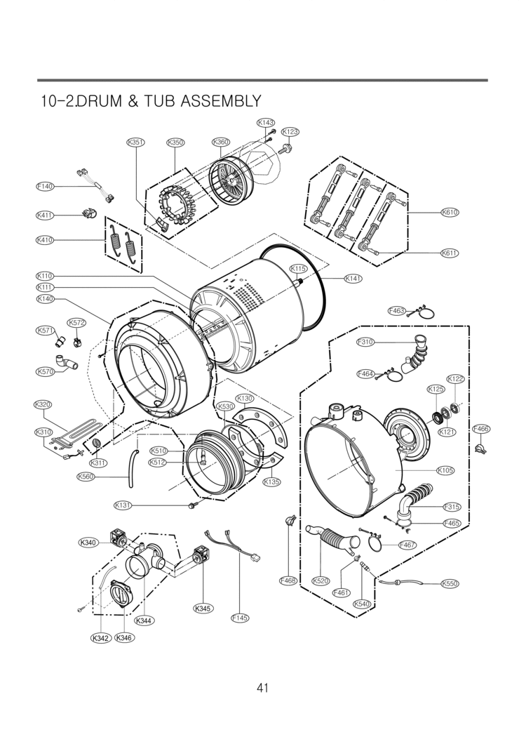 DRUM & TUB ASSEMBLY Diagram and Parts List for WM2032HS  LG Washer