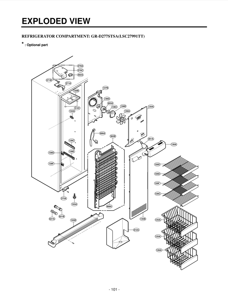 REFRIGERATOR COMPARTMENT   EXPLODED VIEW Diagram and Parts List for LSC27991TT  LG Refrigerator