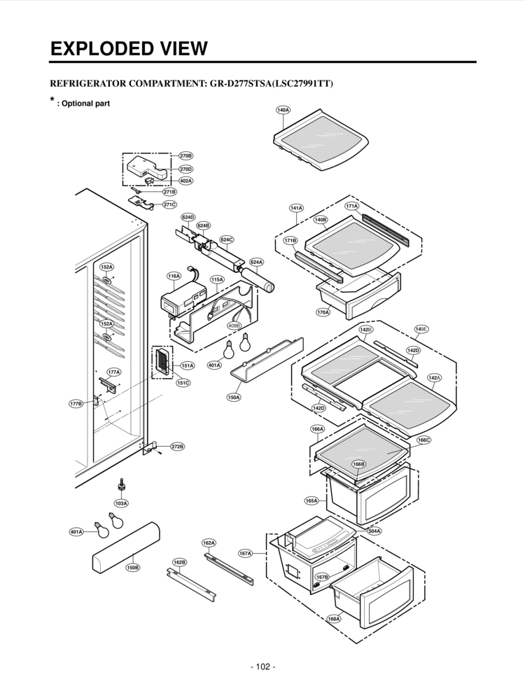 REFRIGERATOR COMPARTMENT   EXPLODED VIEW Diagram and Parts List for LSC27991TT  LG Refrigerator