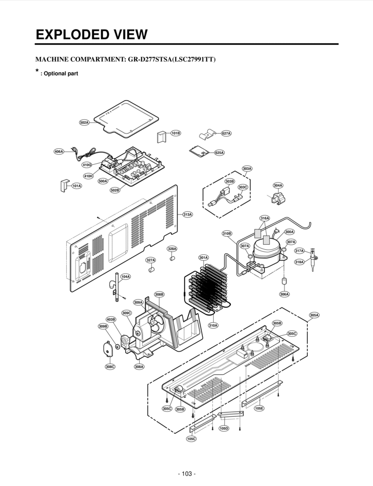 MACHINE COMPARTMENT   EXPLODED VIEW Diagram and Parts List for LSC27991TT  LG Refrigerator