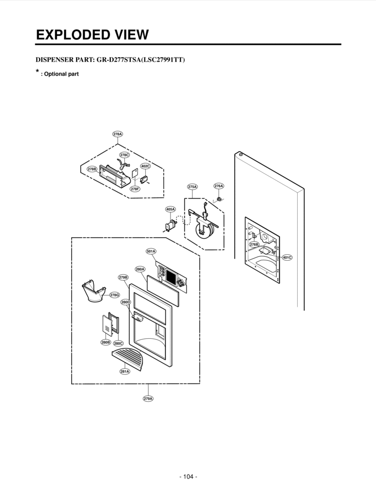 DISPENSER PART   EXPLODED VIEW Diagram and Parts List for LSC27991TT  LG Refrigerator