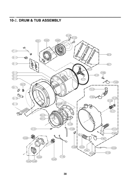 DRUM & TUB ASSEMBLY Diagram and Parts List for WM0742HWA ABWEEUS LG Washer