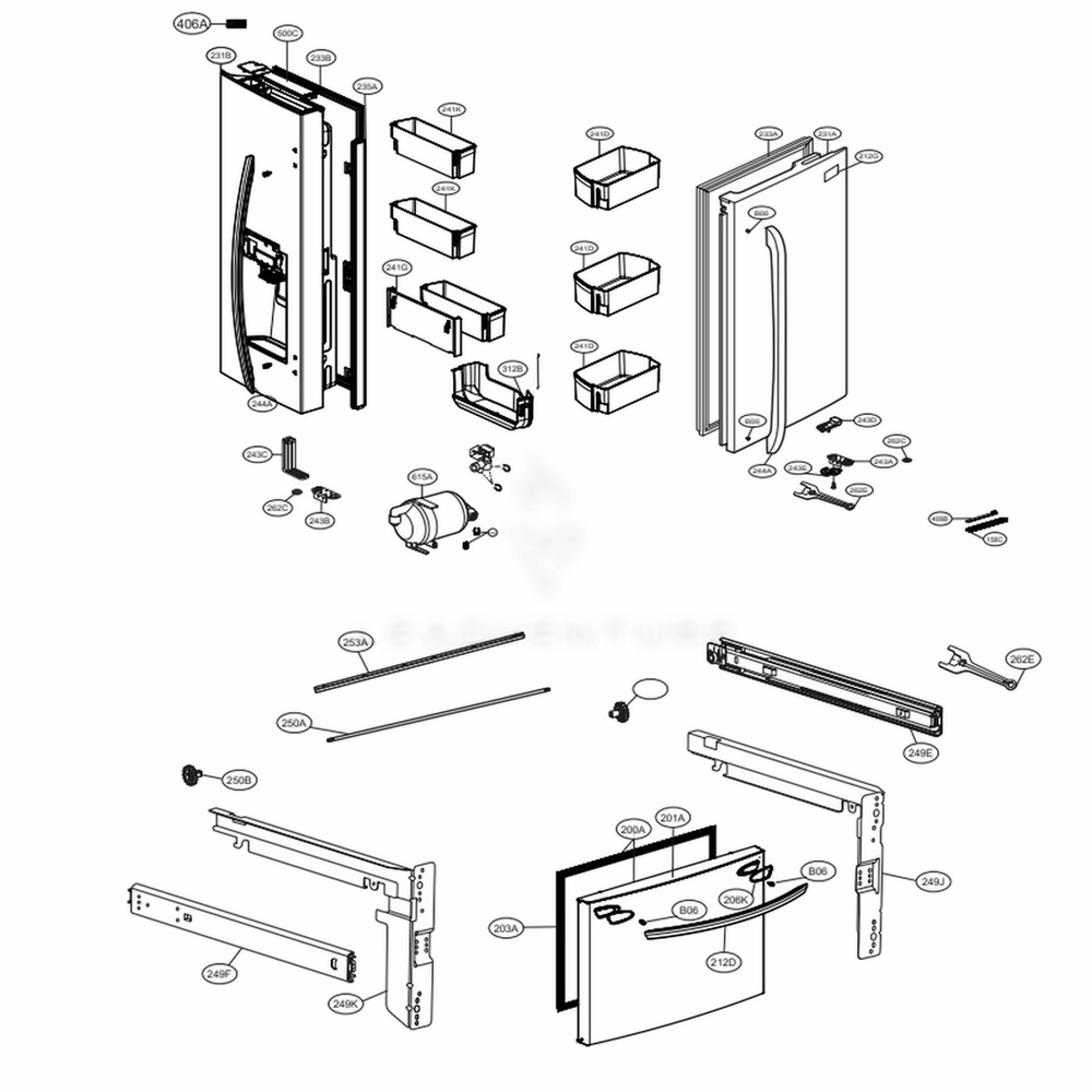 Door Parts Diagram and Parts List for 73107 ASBCSE0 LG Refrigerator