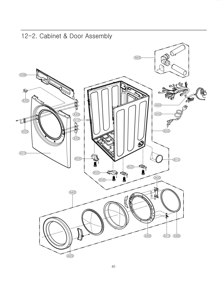 Cabinet & Door Assembly Diagram and Parts List for DLG3744U  LG Dryer