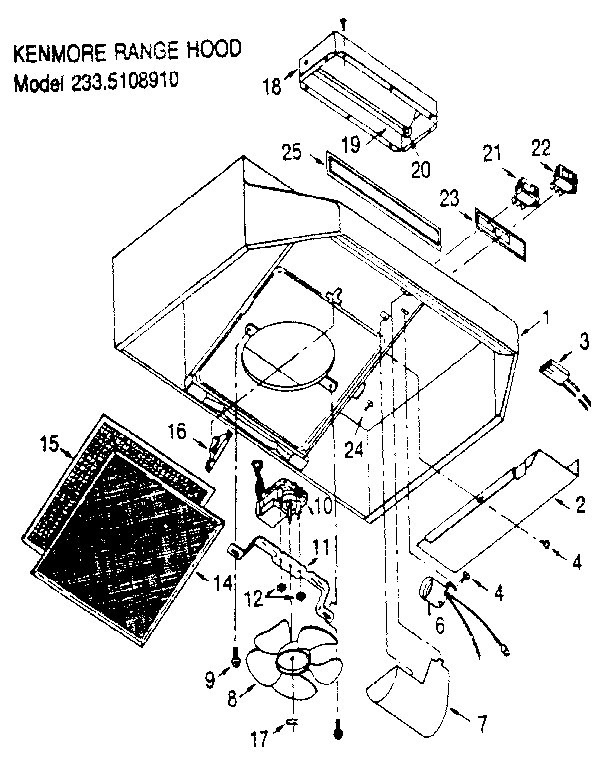 Range Hood Diagram and Parts List for 2335108910  Kenmore Range Hood