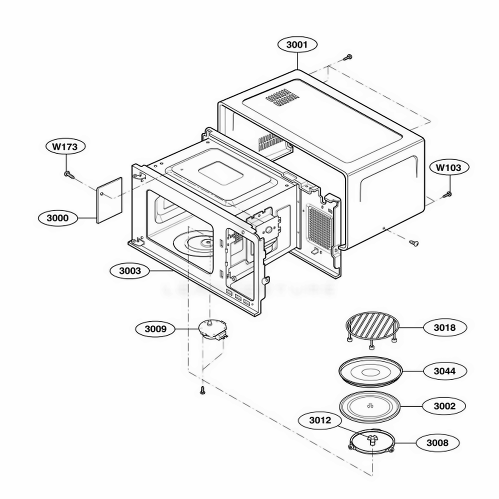 Oven Cavity Parts Diagram and Parts List for 64289 ABKESEA LG Wall Oven