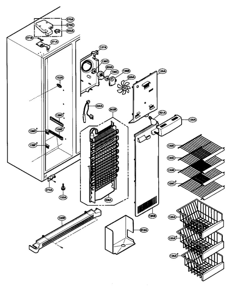 Freezer Compartment Diagram and Parts List for LSC27970ST 00 LG Refrigerator