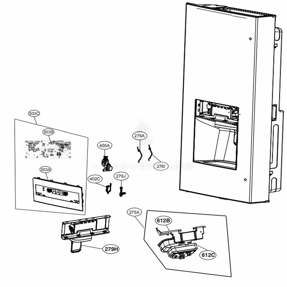 Dispenser Parts Diagram and Parts List for 73109 AWBCSE0 LG Refrigerator
