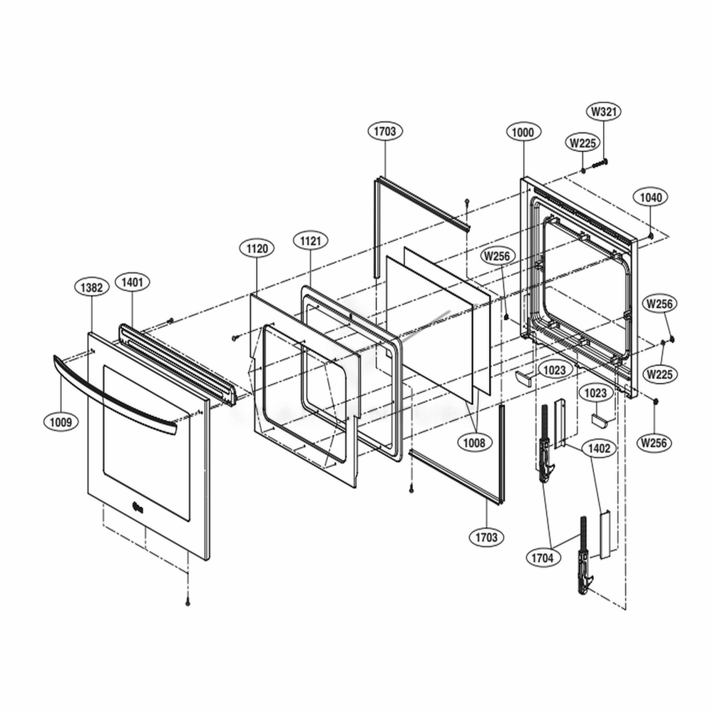 Door Parts Diagram and Parts List for LWS3063ST ASTLLGA LG Wall Oven