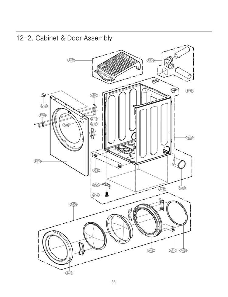 Cabinet & Door Assembly Diagram and Parts List for DLE0442G  LG Dryer