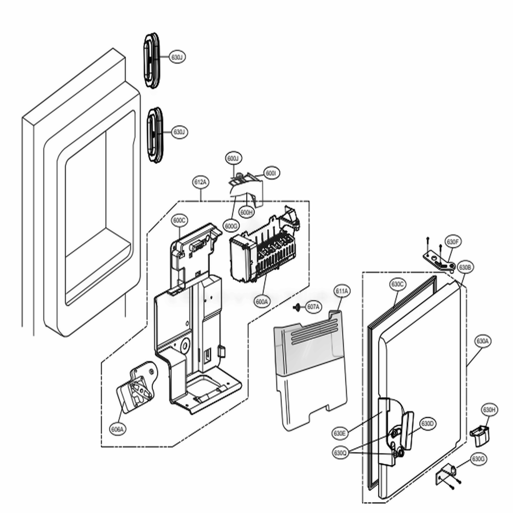 Ice Maker And Ice Bin Parts Diagram and Parts List for 73167 ASBCSE0 LG Refrigerator