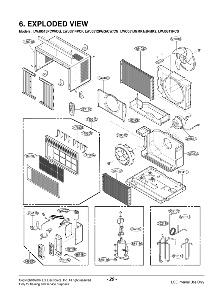 Air Conditioner Exploded View 1 Diagram and Parts List for WG6000R LWJ0611PCG LG Air Conditioner