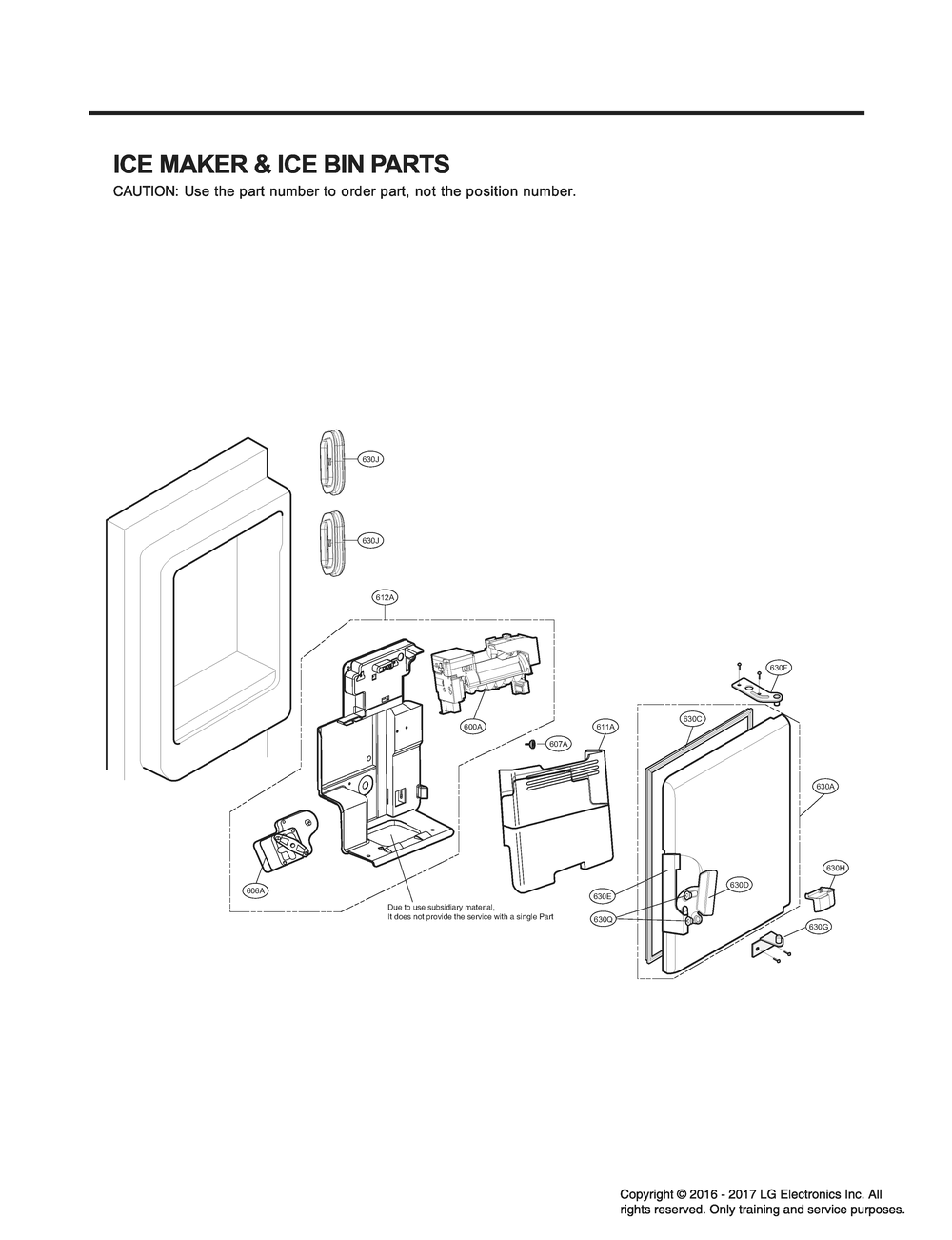 Ice Maker And Ice Bin Parts Diagram and Parts List for GR-X30GHSJM ASTCNA1 LG Refrigerator