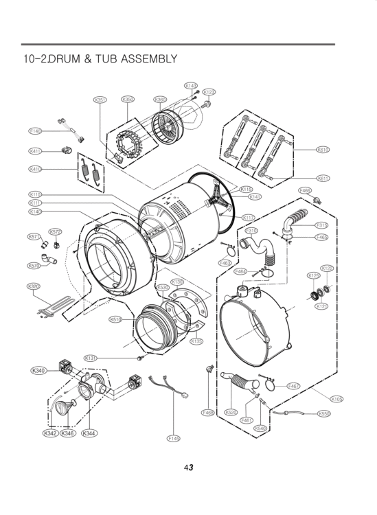 DRUM & TUB ASSEMBLY Diagram and Parts List for WM2277HS ATTEEUS LG Washer