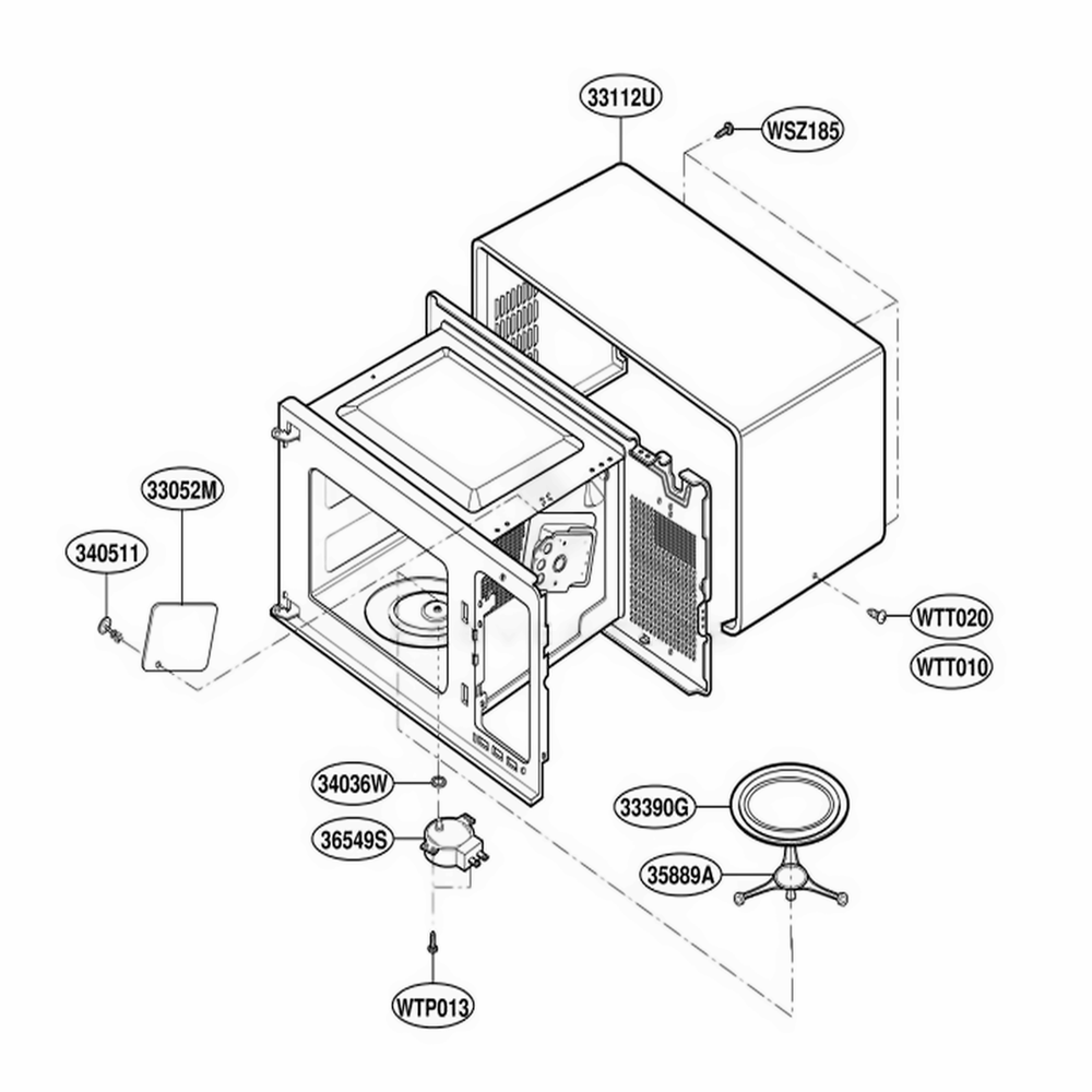 Oven Cavity Parts Diagram and Parts List for M1031E BKEAMA LG Range