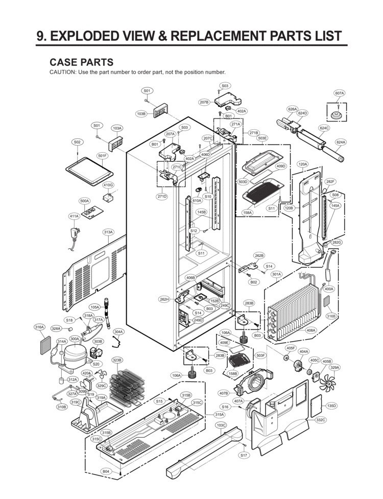 CASE PARTS   EXPLODED VIEW & REPLACEMENT PARTS Diagram and Parts List for LFX25971ST  LG Refrigerator