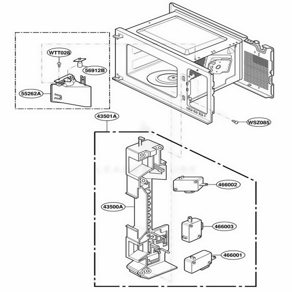 Latch Board Parts Diagram and Parts List for 767 MWESEC LG Wall Oven