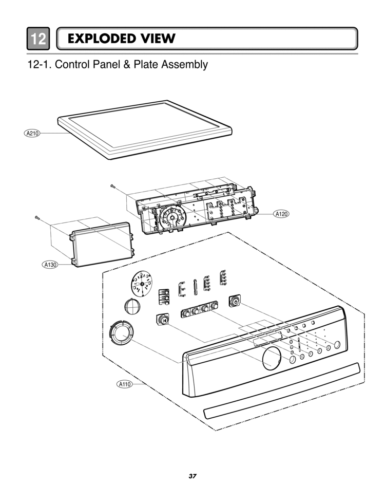 EXPLODED VIEW  Control Panel & Plate Assembly Diagram and Parts List for DLE2512W  LG Dryer