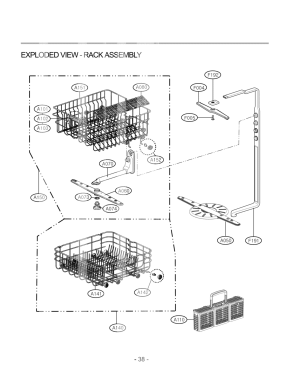 EXPLODED VIEW  RACK ASSEMBLY Diagram and Parts List for LDF6920ST D1608TB LG Dishwasher