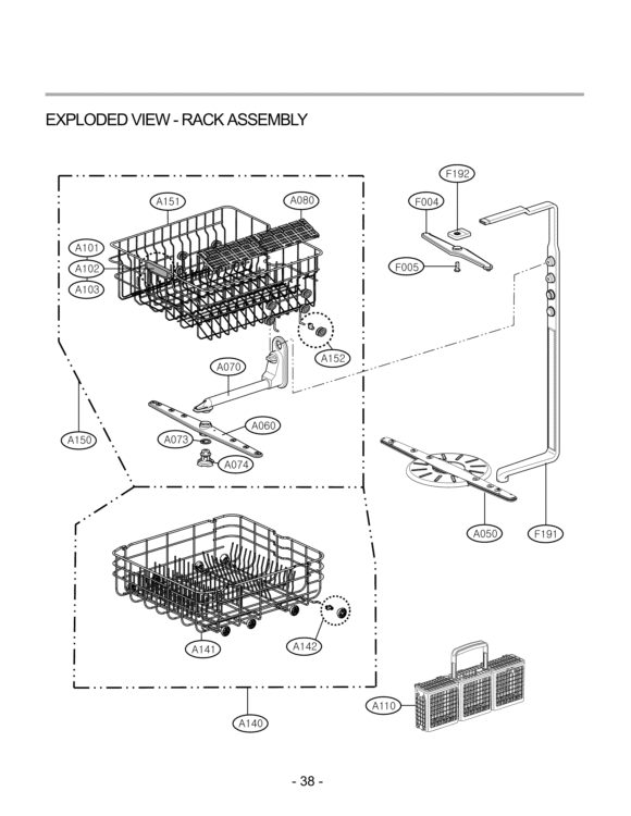 EXPLODED VIEW  RACK ASSEMBLY Diagram and Parts List for LDS4821BB  LG Dishwasher