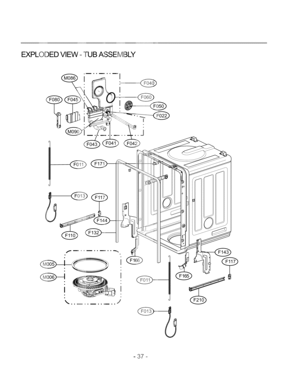 EXPLODED VIEW  TUB ASSEMBLY Diagram and Parts List for LDF6920BB ABPEEUS LG Dishwasher