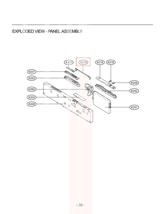 EXPLODED VIEW  PANEL ASSEMBLY Diagram and Parts List for LDF6920BB D1608BB LG Dishwasher