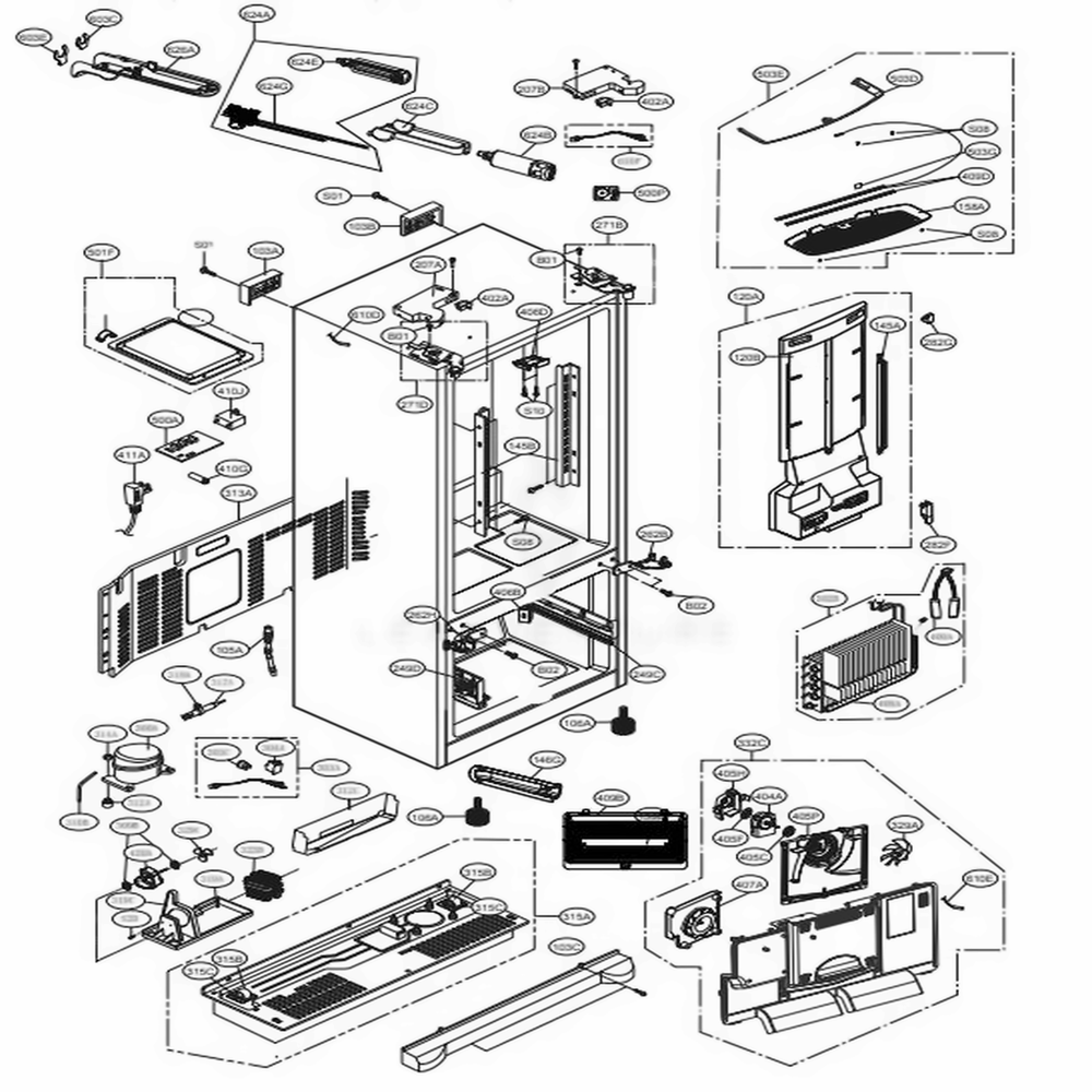 Case Parts Diagram and Parts List for LFX28968ST ASTCNA3 LG Refrigerator
