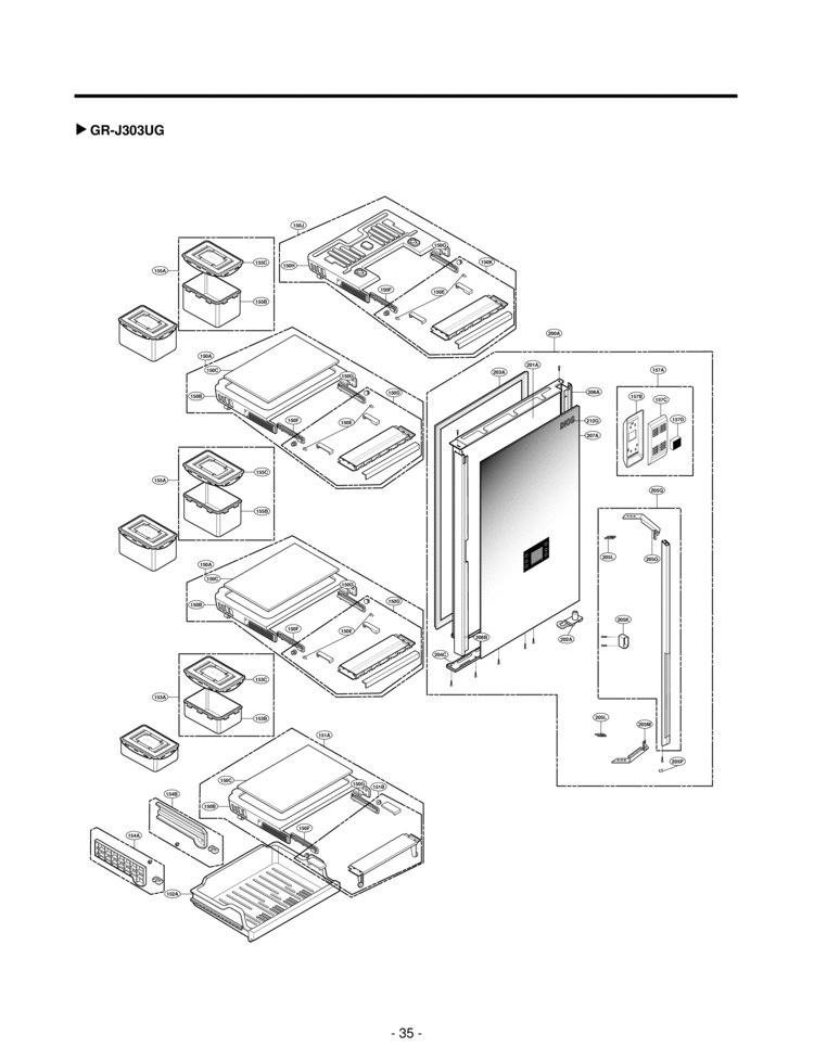 Refrigerator Exploded View 2 Diagram and Parts List for GR-J303UG  LG Refrigerator