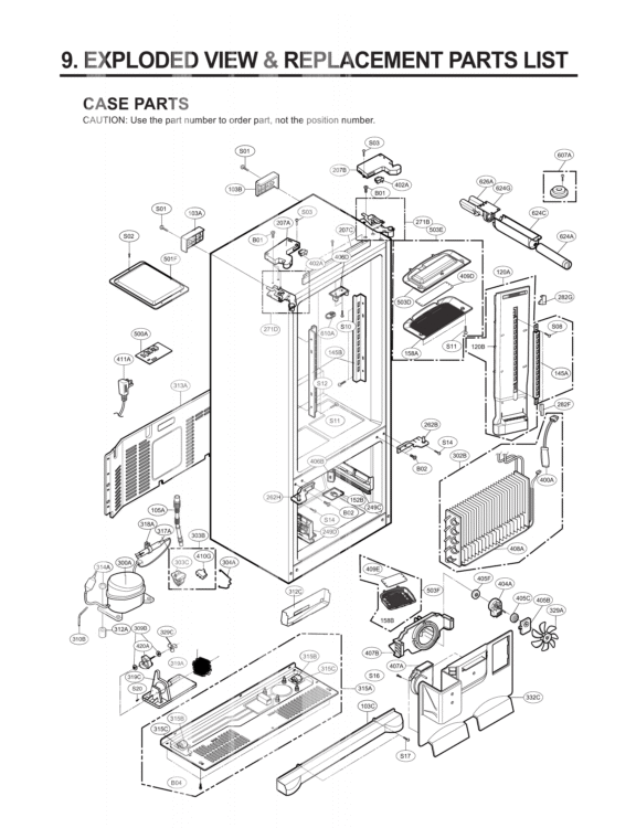 CASE PARTS   EXPLODED VIEW & REPLACEMENT PARTS Diagram and Parts List for LFX25971SW  LG Refrigerator