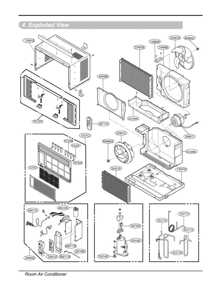 Room Air Conditioner  Exploded View Diagram and Parts List for WG6000R HWC061JGMK2 LG Air Conditioner