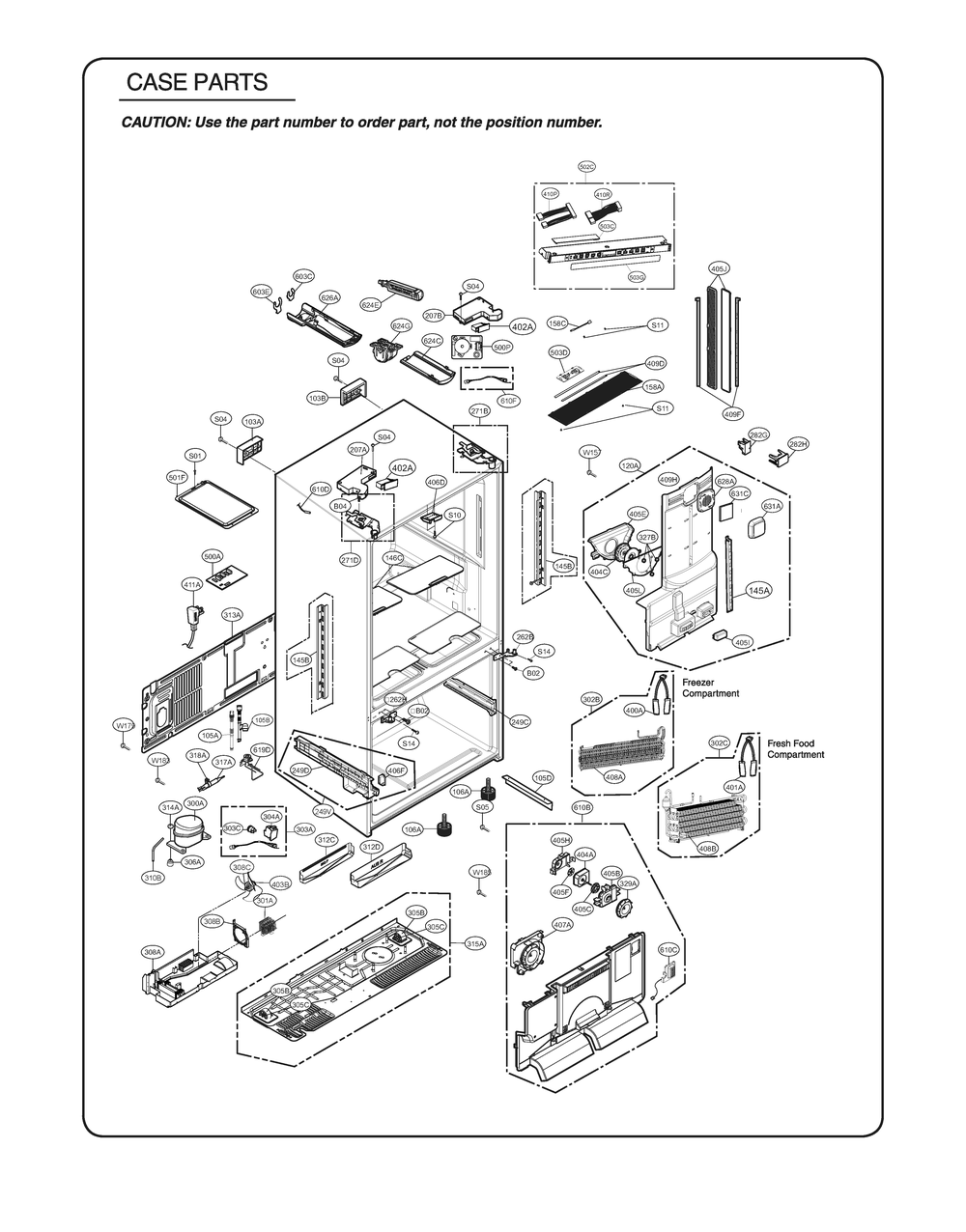 Case Parts Diagram and Parts List for GR-L338HQTM ASWCSE1 LG Refrigerator