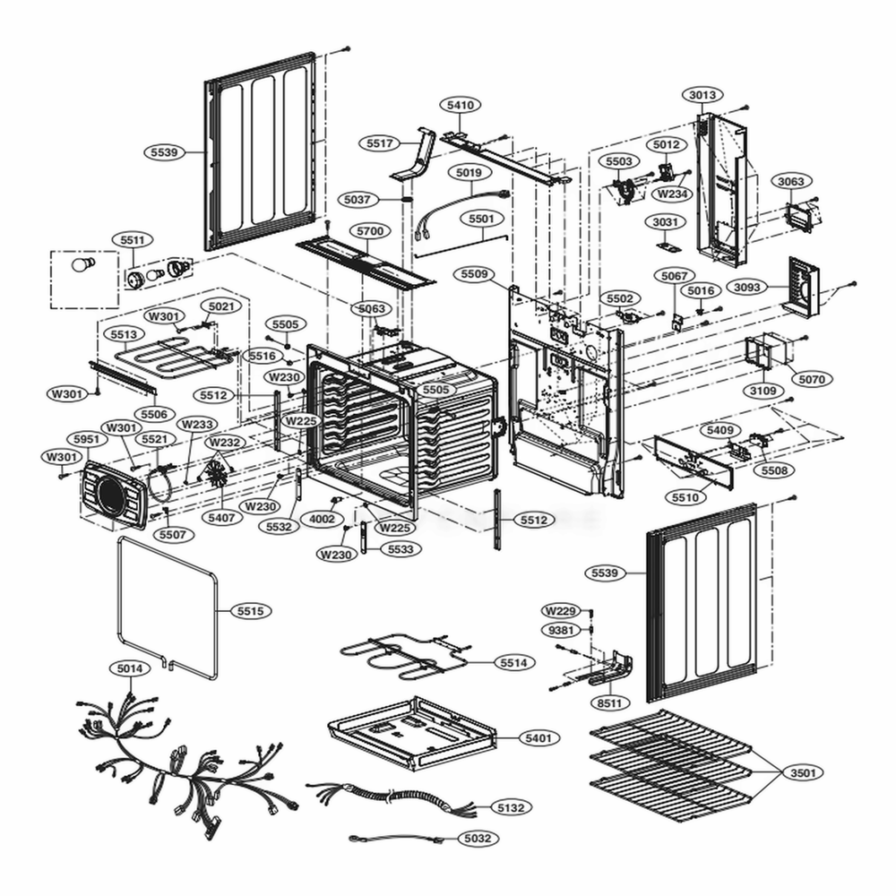 Cavity Parts Diagram and Parts List for LRE3194BD FB1LLGA LG Wall Oven